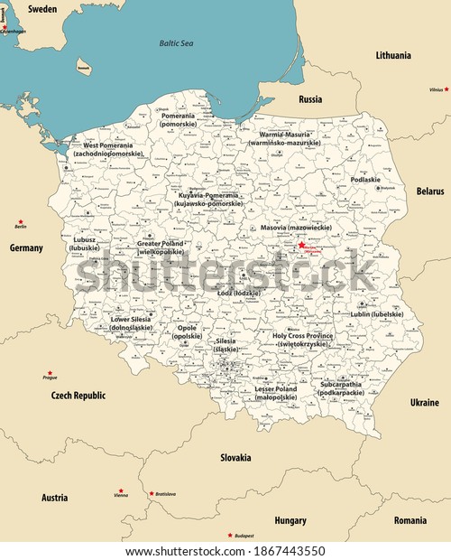 Vector Map Poland Administrative Divisions Colored Stock Vector ...