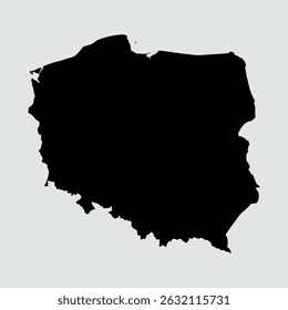 Vector map of Poland, detailed black silhouette, isolated on gray background.
