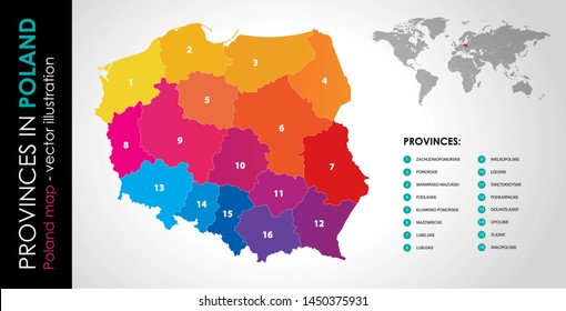 Vector map of Poland and provinces COLOR