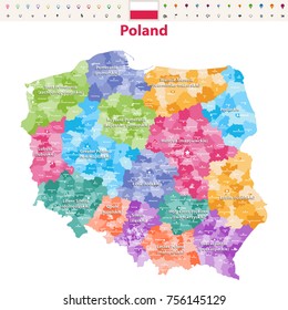 vector map of Poland provinces(known as voivodeships) with administrative divisions. Polish names gives in parentheses, where they differ from the English ones.