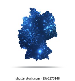 Vector map of Poland with snowflakes. Winter illustration for your design.