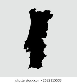Vector map of Portugal, detailed black silhouette, isolated on gray background.