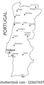 Vector map of Portugal | Monochrome contour map with city names