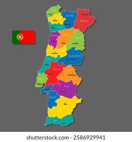Vector map of Portugal with names of cities and with borders city