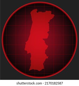 Vector map Portugal on the radar screen. Template Europe country for pattern, report, background. Concept outline of the state Portugal for news, infographic. Contour map for your design, illustration