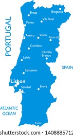 Vector map of Portugal | Outline detailed map with city names