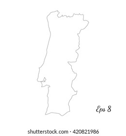 Vector map Portugal. Outline map. Isolated vector Illustration. Black on White background. EPS 8 Illustration.