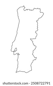 Vector map of Portugal, Portuguese Republic, a country in Southwestern Europe. Detailed black contour, isolated on white background.