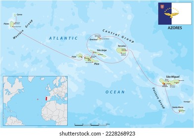 vector map of the portuguese archipelago Azores in the Atlantic ocean, Portugal