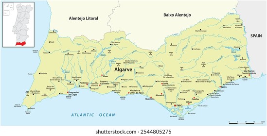 Mapa vetorial da região portuguesa do Algarve