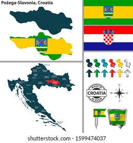 Vector map of Pozega Slavonia and location on Croatian map