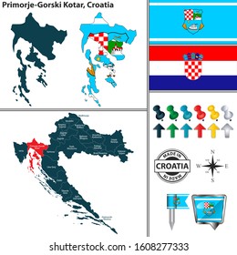Vector map of Primorje Gorski Kotar and location on Croatian map