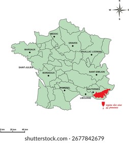 Mapa de Vector de Provenza, Francia, mostrando la región vinícola de fama mundial en el sureste de Francia
