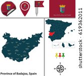 Vector map of province of Badajoz with flags and icons