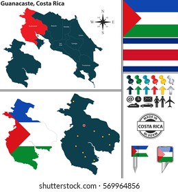 Vector map of province Guanacaste with flag and location on Costa Rican map