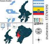 Vector map of province of Guayas with flags and location on Ecuadorian map
