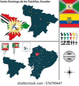 Vector map of province of Santo Domingo de los Tsachilas with flags and location on Ecuadorian map