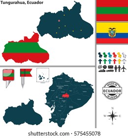 Vector map of province of Tungurahua with flags and location on Ecuadorian map
