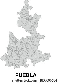 Vector Map of Puebla Mexico Divided Into Municipalities