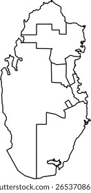 Mapa vetorial do Catar, mostrando fronteiras nacionais, cidades, distritos, litoral e características geográficas. Adequado para educação, turismo, infográfico, planejamento e projetos relacionados ao design.