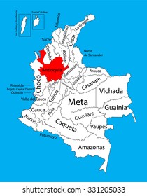 Vector map of region of Antioquia, Colombia editable vector map.  Administrative divisions of Colombia editable map.