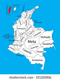 Vector map of region of Archipelago of San Andres, Providencia and Santa Catalina, Colombia editable vector map.  Administrative divisions of Colombia editable map.