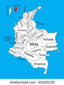 Vector map of region of Archipelago of San Andres, Providencia and Santa Catalina, Colombia editable vector map.  Administrative divisions of Colombia editable map.