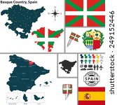 Vector map of region of Basque Country with coat of arms and location on Spanish map