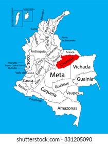 Vector map of region of Casanare, Colombia editable vector map.  Administrative divisions of Colombia editable map.