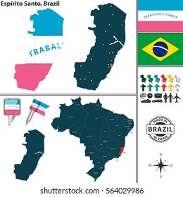 Vector map of region of Espirito Santo with flags and location on Brazilian map