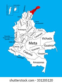 Vector map of region of La Guajira, Colombia editable vector map. Administrative divisions of Colombia editable map.