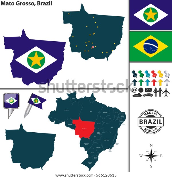 Vector Map Region Mato Grosso Flags Stock Vector Royalty Free 566128615