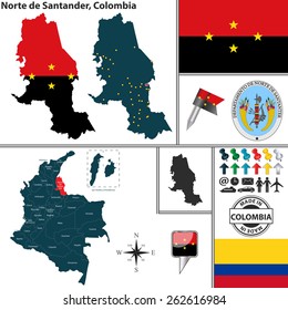 Vector map of region of Norte de Santander with coat of arms and location on Colombian map