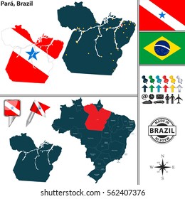 Vector map of region of Para with flags and location on Brazilian map