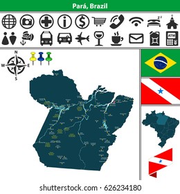 Vector map of region of Para with flags and location on Brazilian map