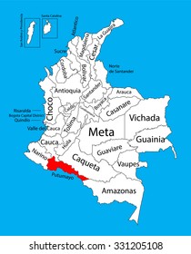 Vector map of region of Putumayo, Colombia editable vector map. Administrative divisions of Colombia editable map. 