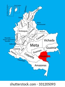 Vector map of region of Vaupes, Colombia editable vector map.  Administrative divisions of Colombia editable map.