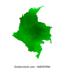 Vector map Republic of Colombia. Isolated vector Illustration. Watercolor green effect. EPS 10 Illustration.