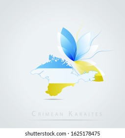 Vector map of Republic of Crimea combined with Crimean Karaites flag. Graphic icon with the flag of Crimean Karaites