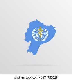 Karte der Vektorillustration der Republik Ecuador in Verbindung mit der WHO-Flagge.