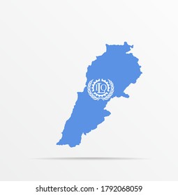 Vector map Republic of Lebanon combined with International Labour Organization (ILO) flag.