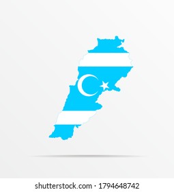 Vector map Republic of Lebanon combined with Turkmeneli flag.
