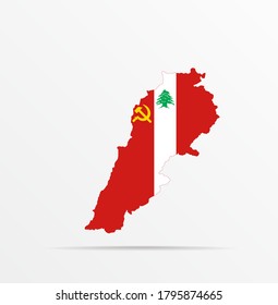 Vektor-Karte Libanon in Verbindung mit der Flagge der libanesischen Kommunistischen Partei.