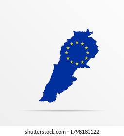 Vector map Republic of Lebanon combined with European Union (EU) flag.