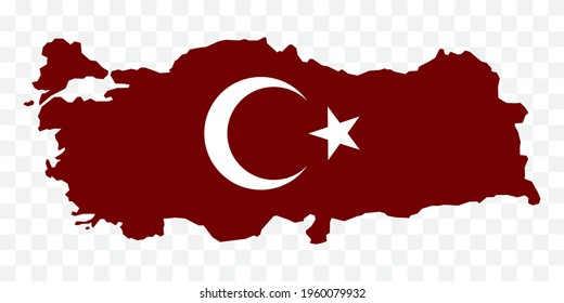 Vector map of The Republic of Turkey with national Turkish flag elements. Transparent background.