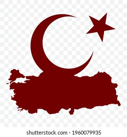 Mapa vectorial de la República de Turquía con elementos de bandera nacional turca. Fondo transparente.