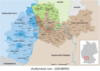 Vector map of the Rhine-Neckar metropolitan region in German language