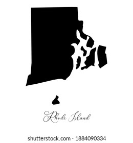 Vector map of  Rhode Island with handwritten name of the state. State name can be removed or edited. Black drawing on white background. Appropriate for digital editing and prints of all sizes.
