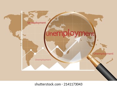 Vector map of the rise in the number of unemployed. Growing unemployment under glass.