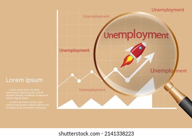 Vector map of the rise in the number of unemployed. Growing unemployment under glass.